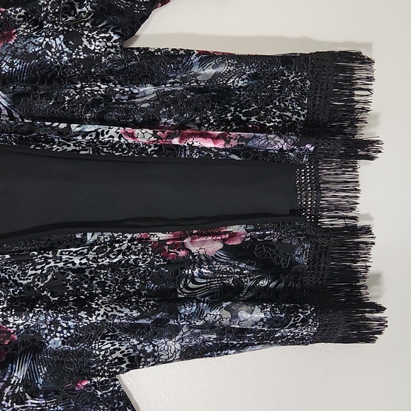 Peck & Peck Burnout Velvet Fringe Floral Leopard Kimono / Robe Sz L - Picture 6 of 15